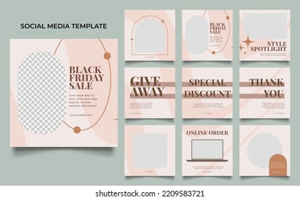 social media template banner fashion sale promotion in brown beige color. fully editable square post frame puzzle organic sale poster.