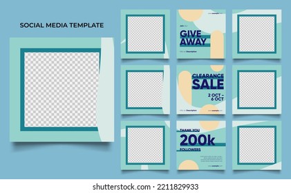 social media template banner fashion sale promotion in blue yellow color. fully editable square post frame puzzle organic sale poster.