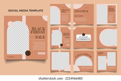 social media template banner fashion sale promotion in brown beige color. fully editable square post frame puzzle organic sale poster.