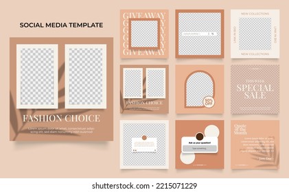 social media template banner fashion sale promotion in brown khaki color. fully editable square post frame puzzle organic sale poster.