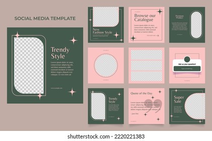 social media template banner fashion sale promotion in pink navy green color. fully editable instagram and facebook square post frame puzzle organic sale poster.