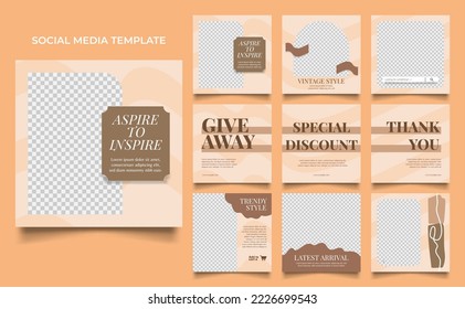 social media template banner fashion sale promotion in brown beige color. fully editable square post frame puzzle organic sale poster.