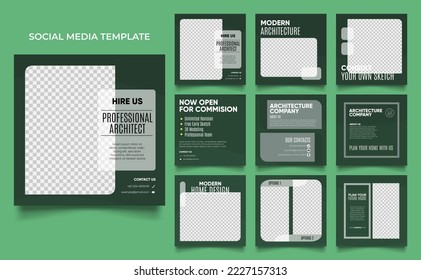 social media template banner fashion sale promotion in green dark color. fully editable square post frame puzzle organic sale poster.