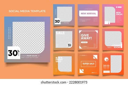 social media template banner fashion sale promotion in gradient colorful color  fully editable square post frame puzzle organic sale poster 