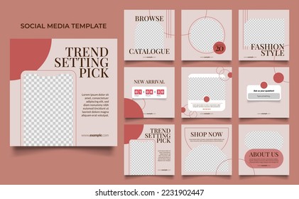 social media template banner fashion sale promotion in red brown color. fully editable square post frame puzzle organic sale poster.