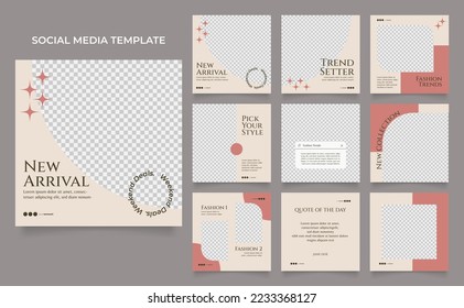 social media template banner fashion sale promotion in brown red color. fully editable square post frame puzzle organic sale poster.