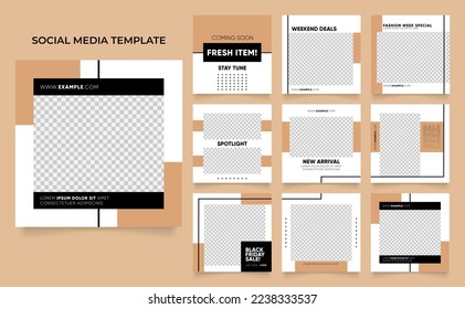 social media template banner fashion sale promotion in brown beige color. fully editable square post frame puzzle organic sale poster.