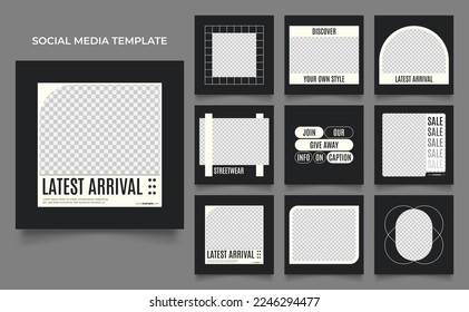 social media template banner fashion sale promotion in black white color. fully editable square post frame puzzle organic sale poster.