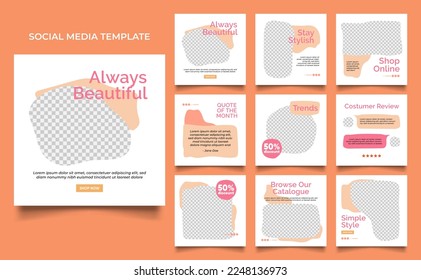 social media template banner fashion sale promotion in vintage yellow orange color. fully editable square post frame puzzle organic sale poster.