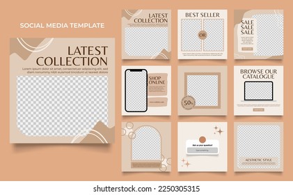 social media template banner fashion sale promotion in white brown color. fully editable square post frame puzzle organic sale poster.