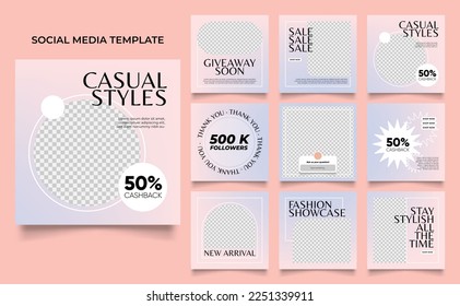 social media template banner fashion sale promotion in pink purple holographic gradient color  fully editable square post frame puzzle organic sale poster 