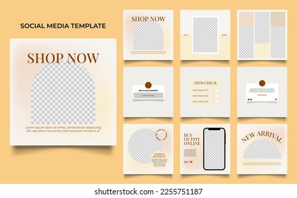 social media template banner fashion sale promotion in yellow brown white color. fully editable square post frame puzzle organic sale poster.