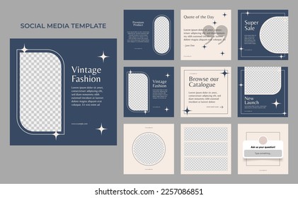 social media template banner fashion sale promotion in blue white color. fully editable square post frame puzzle organic sale poster.