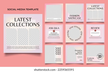 social media template banner fashion sale promotion in pink purple color. fully editable square post frame puzzle organic sale poster.
