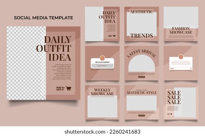social media template banner fashion sale promotion in beige brown color. fully editable square post frame puzzle organic sale poster.