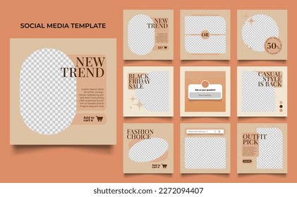 social media template banner fashion sale promotion in brown yellow color. fully editable square post frame puzzle organic sale poster