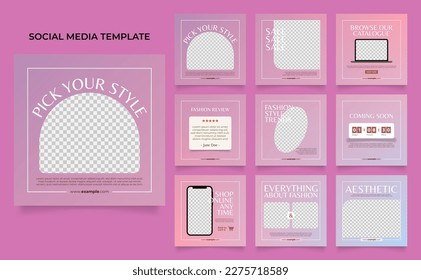 social media template banner fashion sale promotion in purple pink gradient. fully editable square post frame puzzle organic sale poster