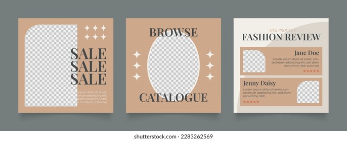 social media template banner fashion sale promotion in khaki brown color. fully editable square post frame puzzle organic sale poster