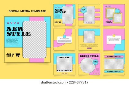 social media template banner fashion sale promotion in retro colorful color. fully editable square post frame puzzle organic sale poster