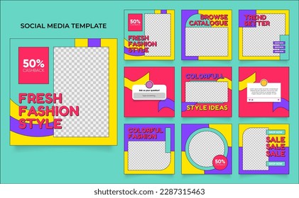 social media template banner fashion sale promotion in retro colorful color. fully editable square post frame