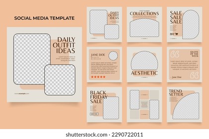 social media template banner fashion sale promotion. fully editable square post frame puzzle organic sale poster. brown vector background.