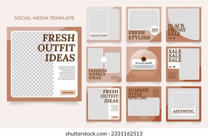 social media template banner fashion sale promotion. fully editable square post frame puzzle organic sale poster.	