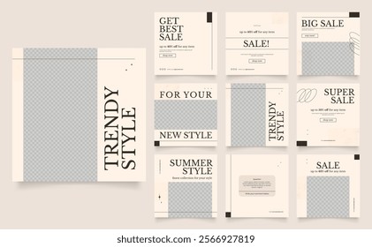 social media template banner fashion sale promotion. fully editable square post frame puzzle trendy sale poster. brown beige watercolor vector background