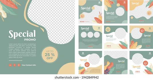 promoción de venta de alimentos en banner de plantilla de medios sociales. afiche de venta orgánica del puzzle cuadrado post del rompecabezas completamente editable. fondo de vector verde blanco