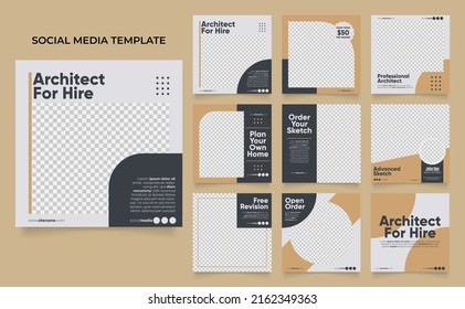 social media template banner house architecture service promotion. fully editable square post frame puzzle organic sale poster