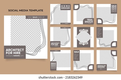 social media template banner house architecture service promotion. fully editable square post frame puzzle organic sale poster