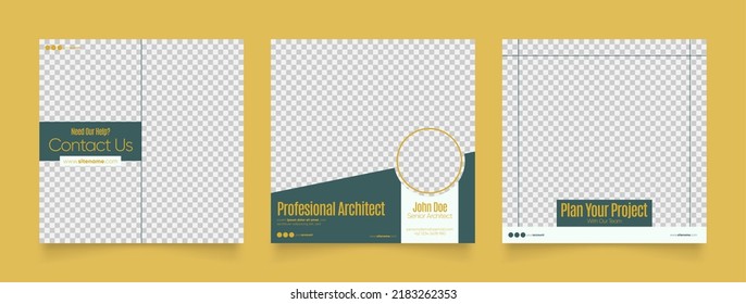 social media template banner house architecture service promotion. fully editable square post frame puzzle organic sale poster