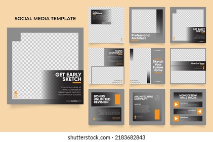 social media template banner house architecture service promotion. fully editable square post frame puzzle organic sale poster