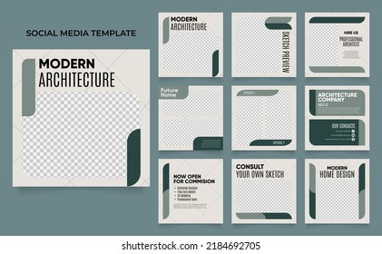 social media template banner house architecture service promotion. fully editable square post frame puzzle organic sale poster