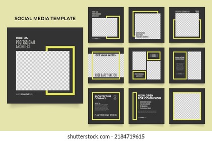 social media template banner house architecture service promotion. fully editable square post frame puzzle organic sale poster