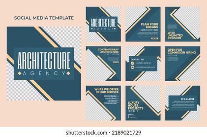 social media template banner house architecture service promotion. fully editable square post frame puzzle organic sale poster