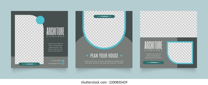 social media template banner house architecture service promotion. fully editable square post frame puzzle organic sale poster
