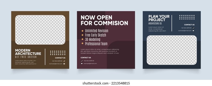 social media template banner house architecture service promotion. fully editable square post frame puzzle organic sale poster