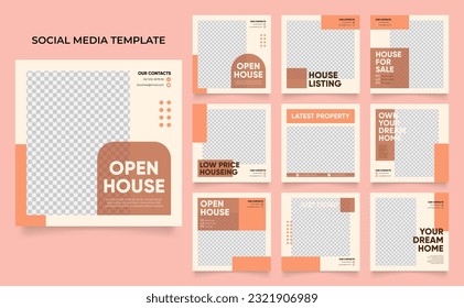 social media template banner house architecture service promotion. fully editable square post frame puzzle organic sale poster