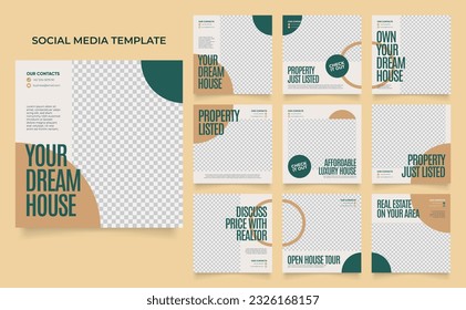 social media template banner house architecture service promotion. fully editable square post frame puzzle organic sale poster