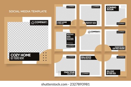 social media template banner house architecture service promotion. fully editable square post frame puzzle organic sale poster