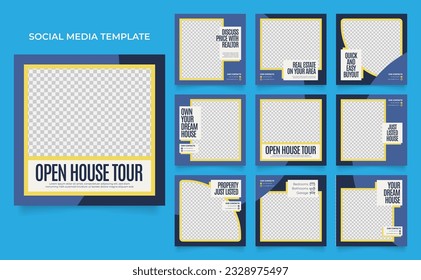 social media template banner house architecture service promotion. fully editable square post frame puzzle organic sale poster