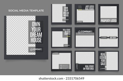 social media template banner house architecture service promotion. fully editable square post frame puzzle organic sale poster