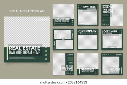 social media template banner house architecture service promotion. fully editable square post frame puzzle organic sale poster