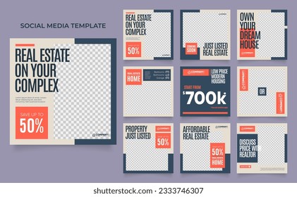 social media template banner house architecture service promotion. fully editable square post frame puzzle organic sale poster