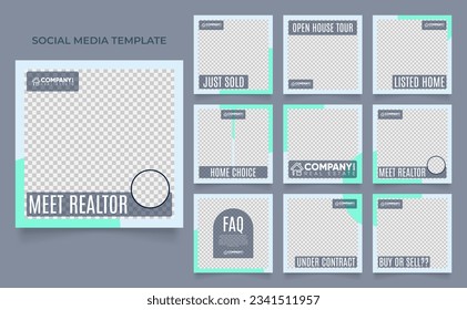 social media template banner house architecture service promotion. fully editable square post frame puzzle organic sale poster