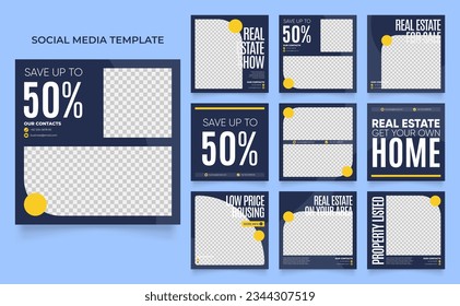 social media template banner house architecture service promotion. fully editable instagram and facebook square post frame puzzle organic sale poster