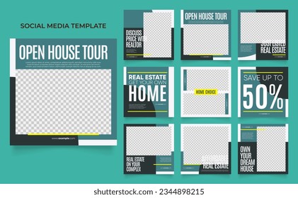 social media template banner house architecture service promotion. fully editable square post frame puzzle organic sale poster