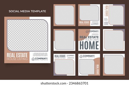 social media template banner house architecture service promotion. fully editable square post frame puzzle organic sale poster