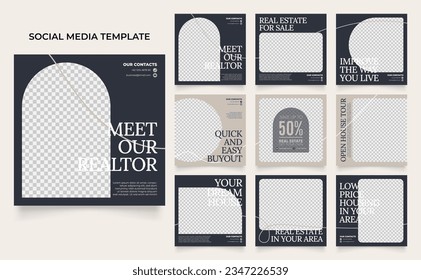 social media template banner house architecture service promotion. fully editable square post frame puzzle organic sale poster