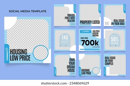 social media template banner house architecture service promotion. fully editable square post frame puzzle organic sale poster